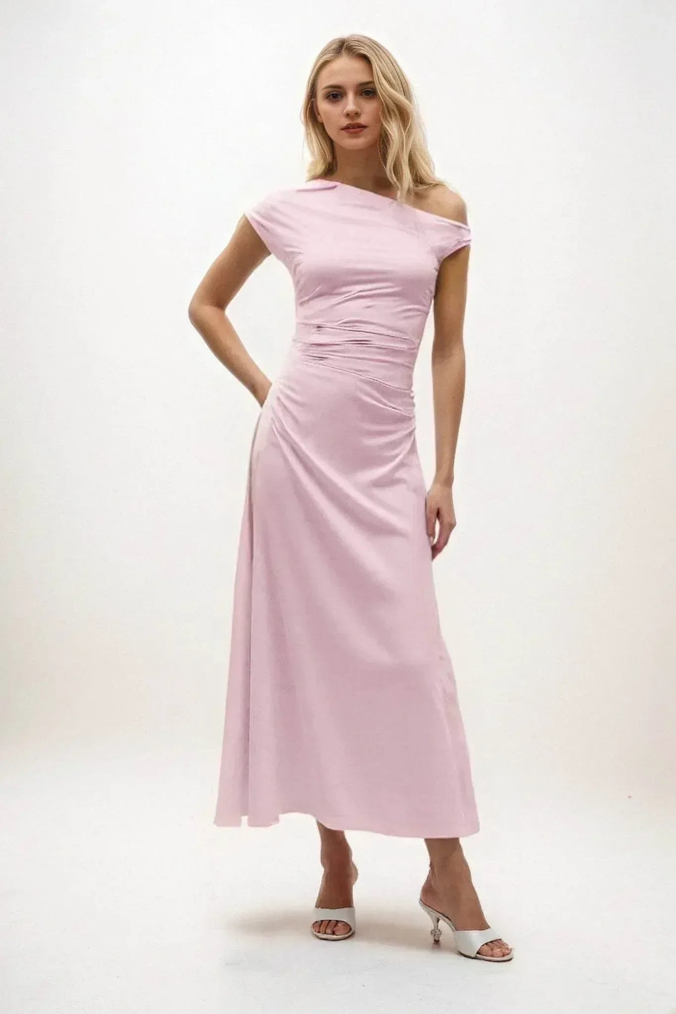 A-Line Midi Luxe Satin Dress CB0830CS - COCOMELODY