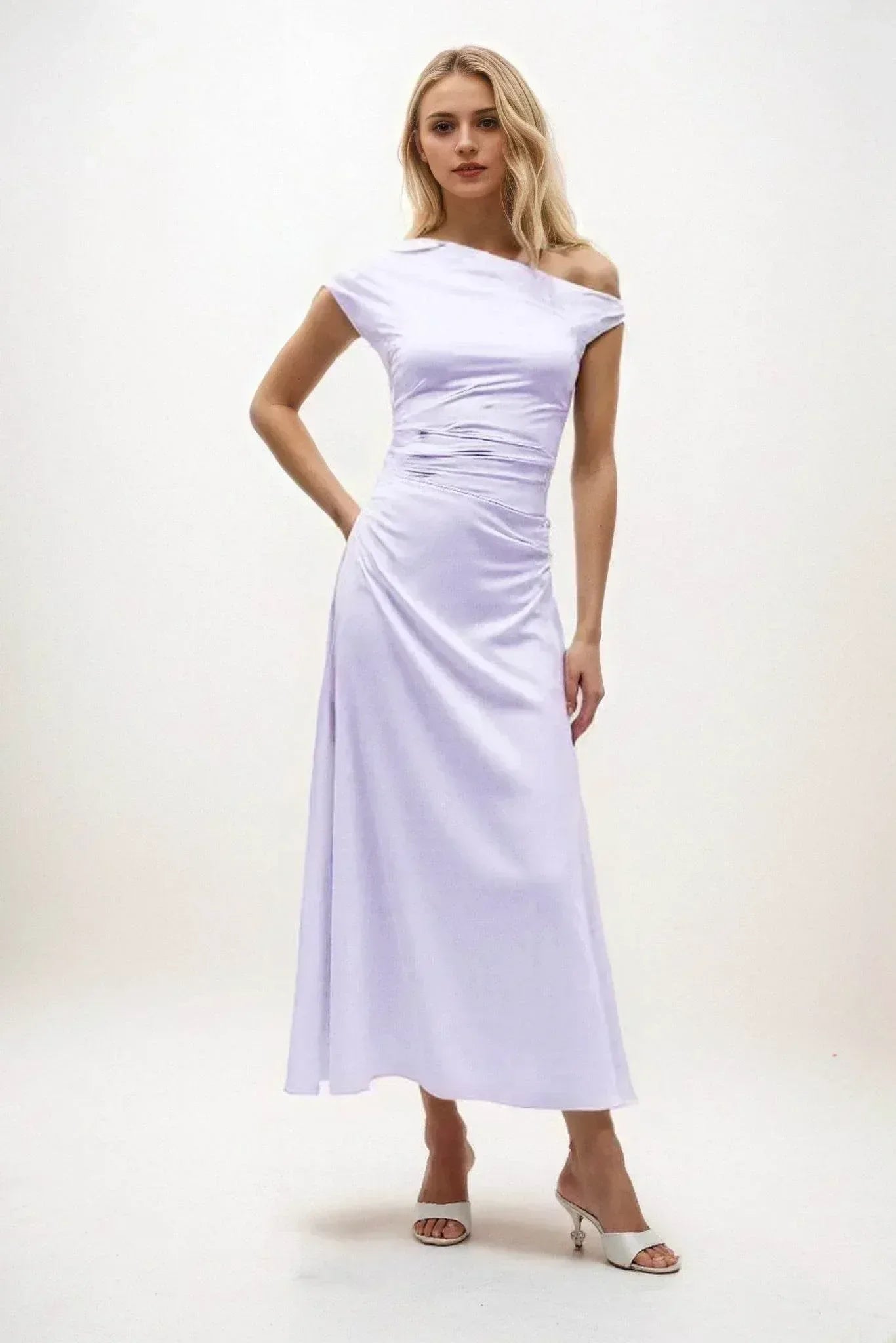 A-Line Midi Luxe Satin Dress CB0830CS - COCOMELODY