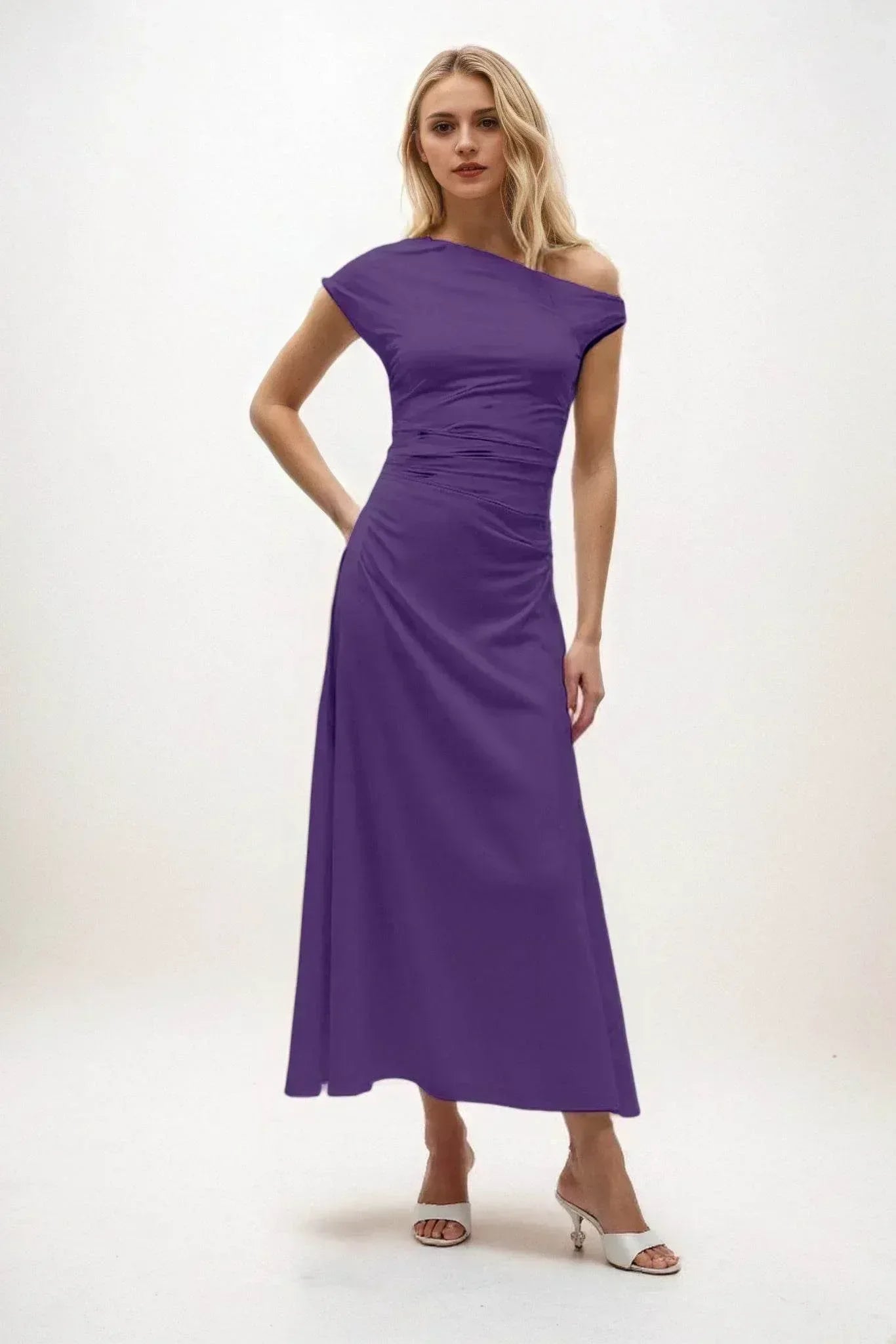 A-Line Midi Luxe Satin Dress CB0830CS - COCOMELODY