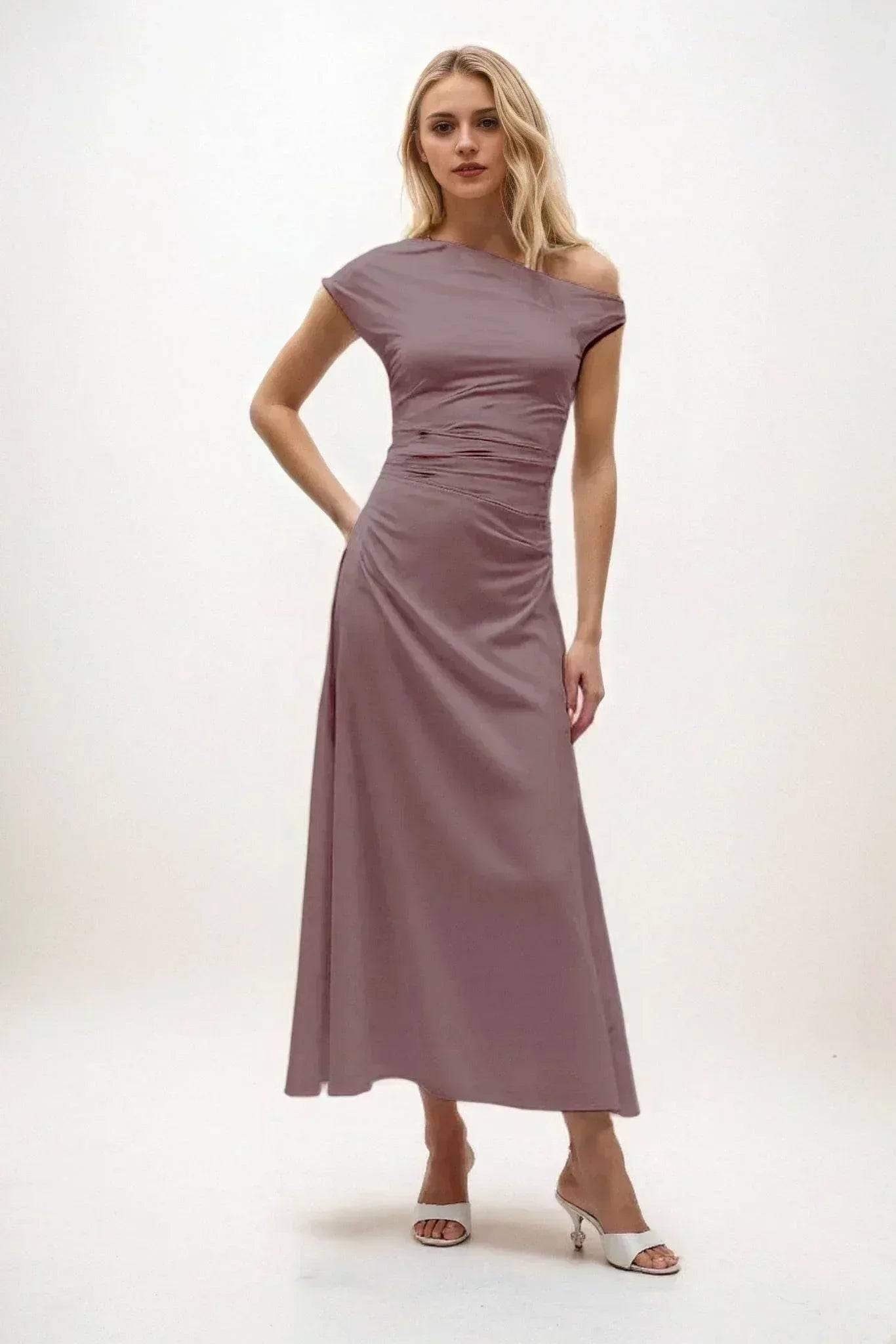A-Line Midi Luxe Satin Dress CB0830CS - COCOMELODY