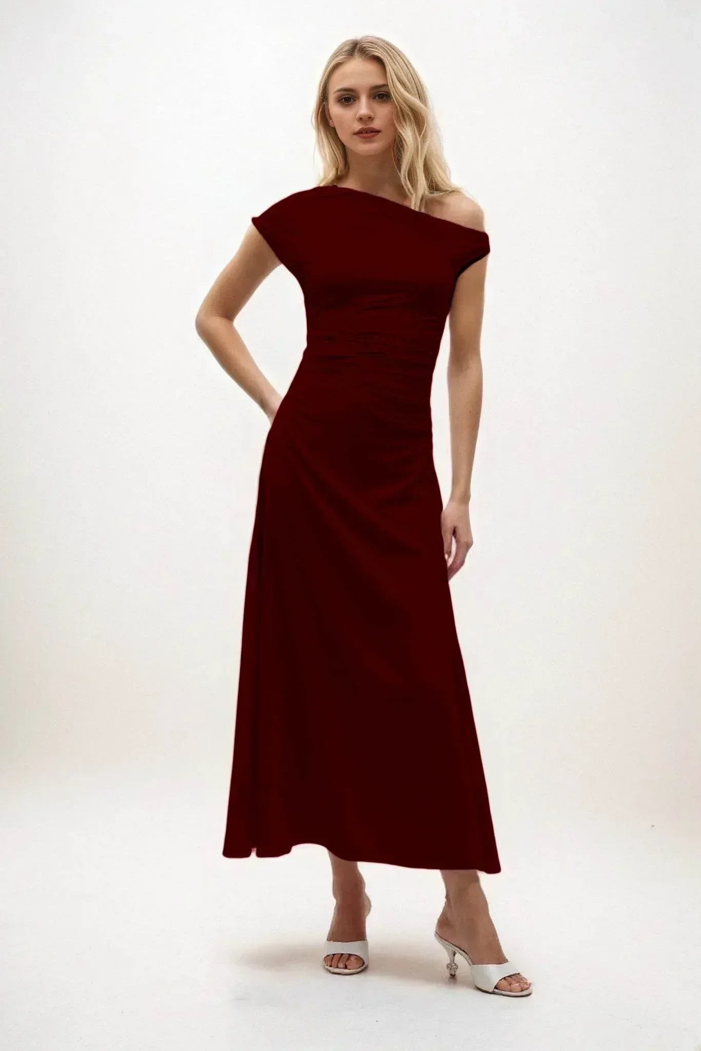 A-Line Midi Luxe Satin Dress CB0830CS - COCOMELODY