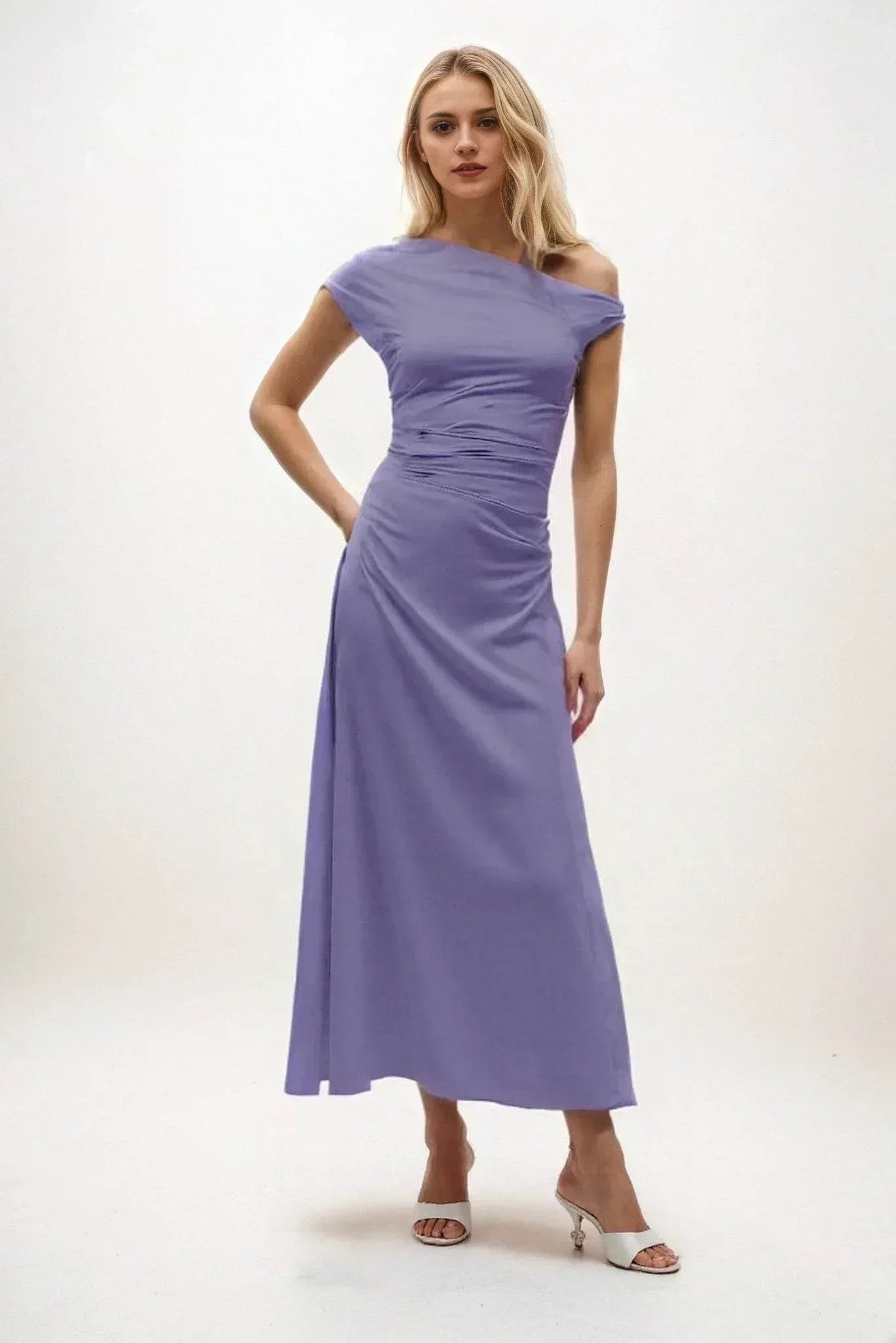 A-Line Midi Luxe Satin Dress CB0830CS - COCOMELODY