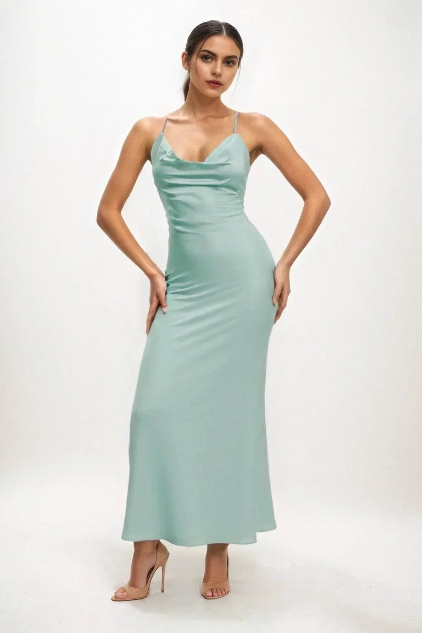 Sheath-Column Midi Luxe Satin Dress CB0831CS - COCOMELODY