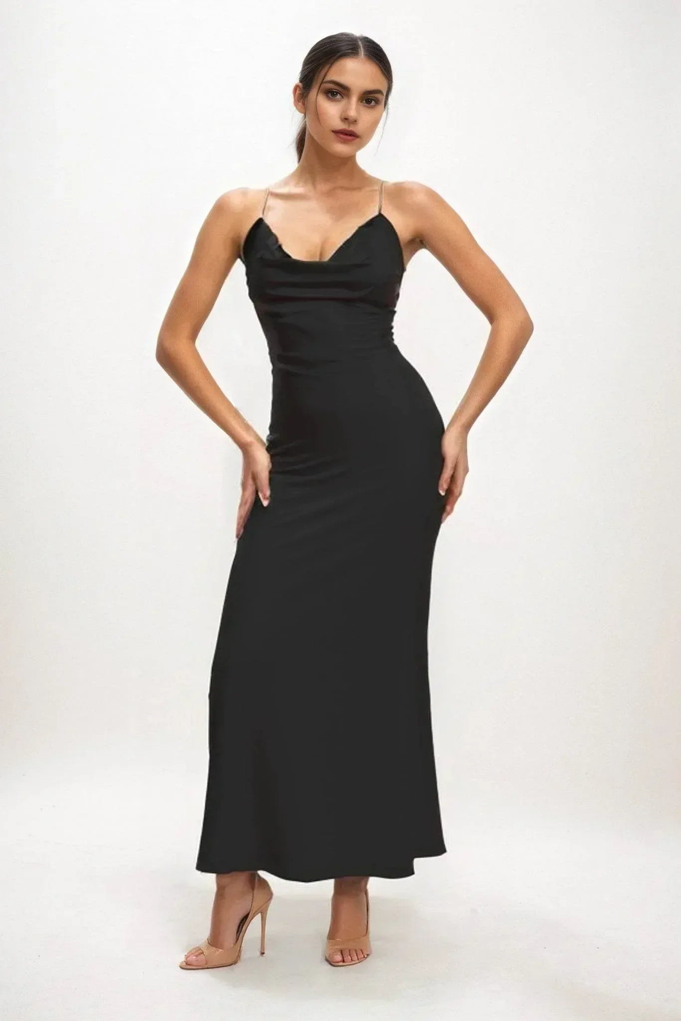 Sheath-Column Midi Luxe Satin Dress CB0831CS - COCOMELODY