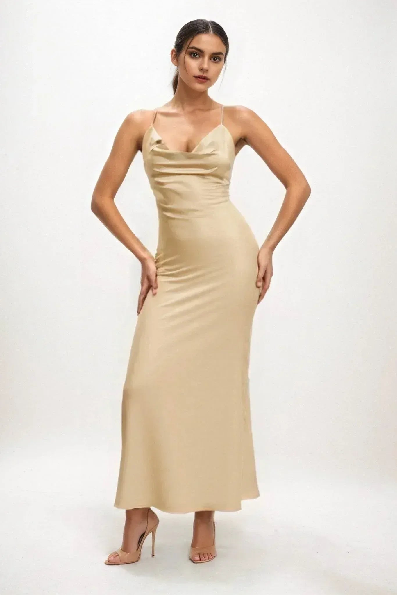 Sheath-Column Midi Luxe Satin Dress CB0831CS - COCOMELODY