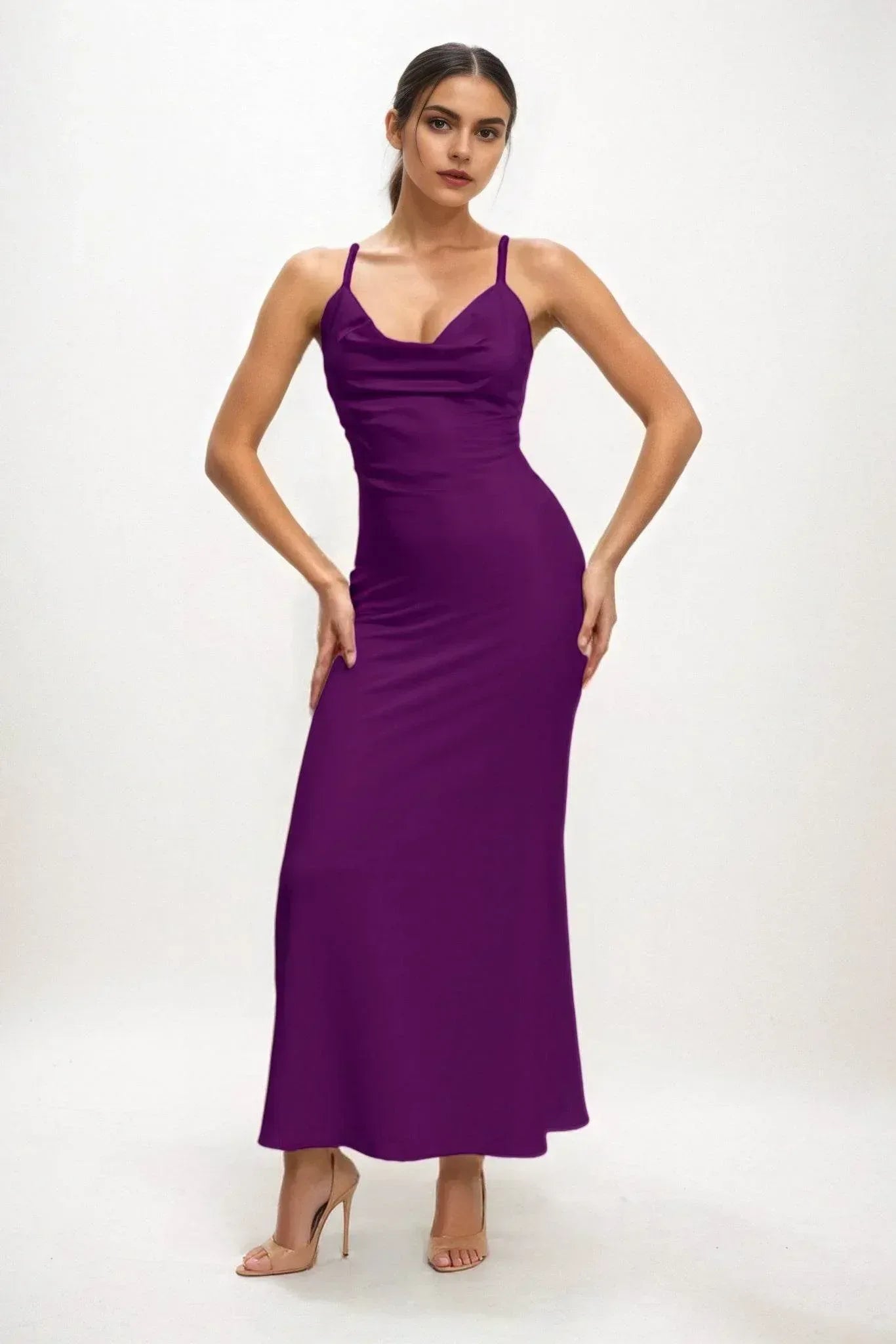 Sheath-Column Midi Luxe Satin Dress CB0831CS - COCOMELODY