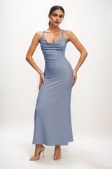 Sheath-Column Midi Luxe Satin Bridesmaid Dress CB0831 - COCOMELODY