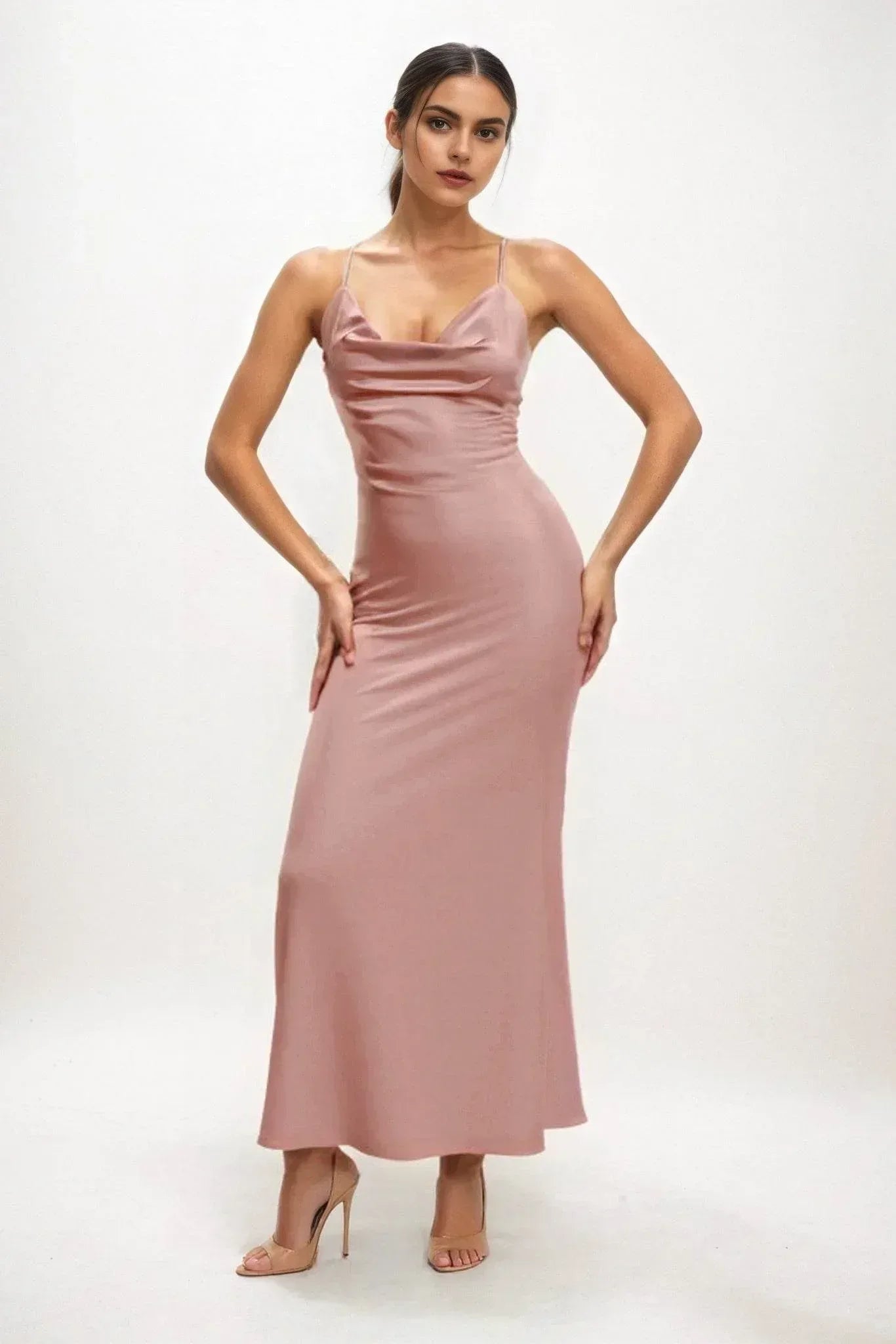 Sheath-Column Midi Luxe Satin Dress CB0831CS - COCOMELODY