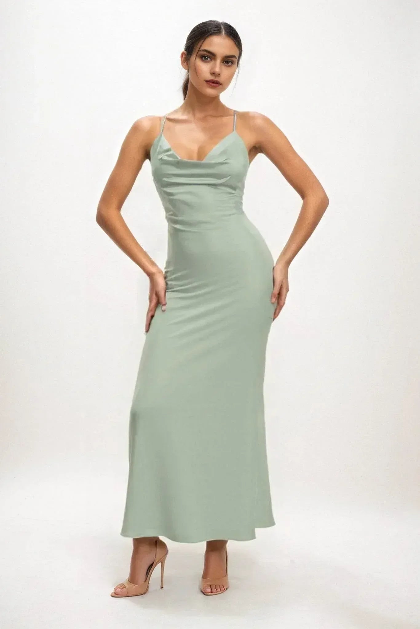 Sheath-Column Midi Luxe Satin Dress CB0831CS - COCOMELODY