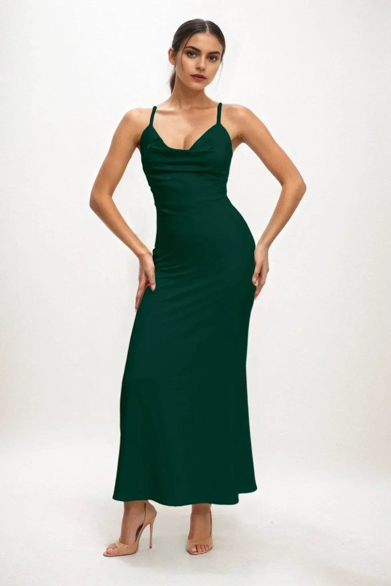 Sheath-Column Midi Luxe Satin Dress CB0831CS - COCOMELODY