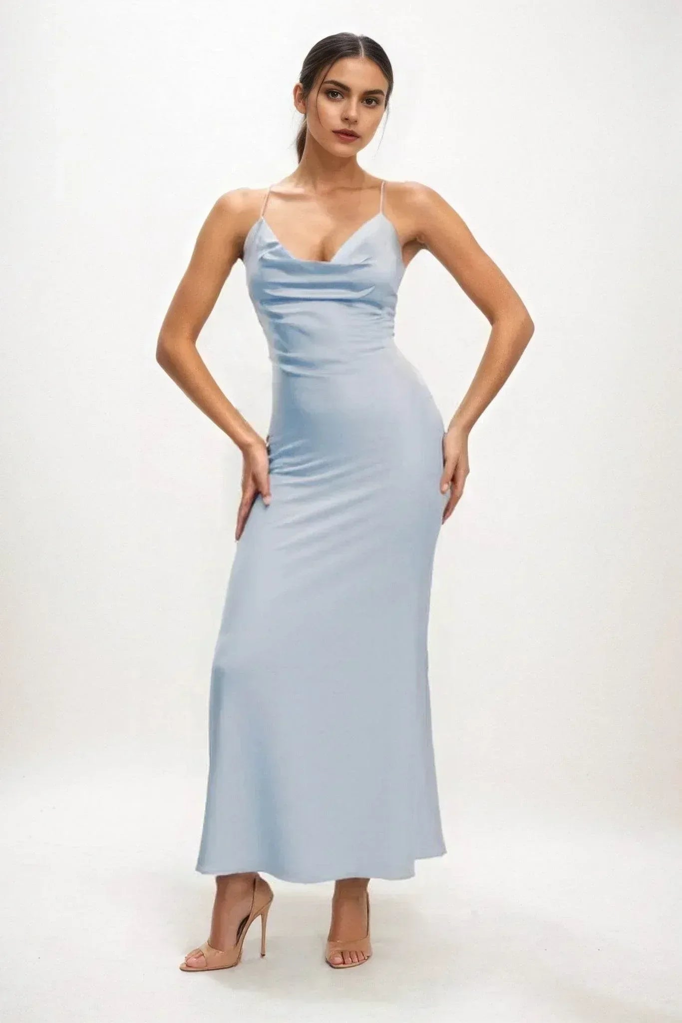 Sheath-Column Midi Luxe Satin Dress CB0831CS - COCOMELODY