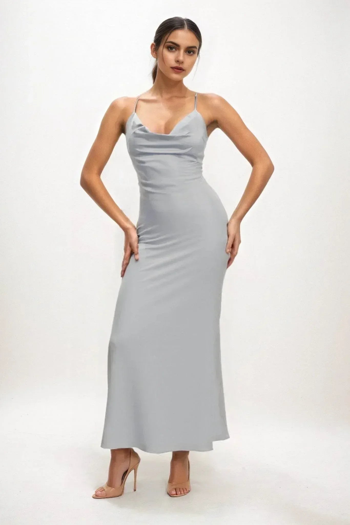 Sheath-Column Midi Luxe Satin Dress CB0831CS - COCOMELODY