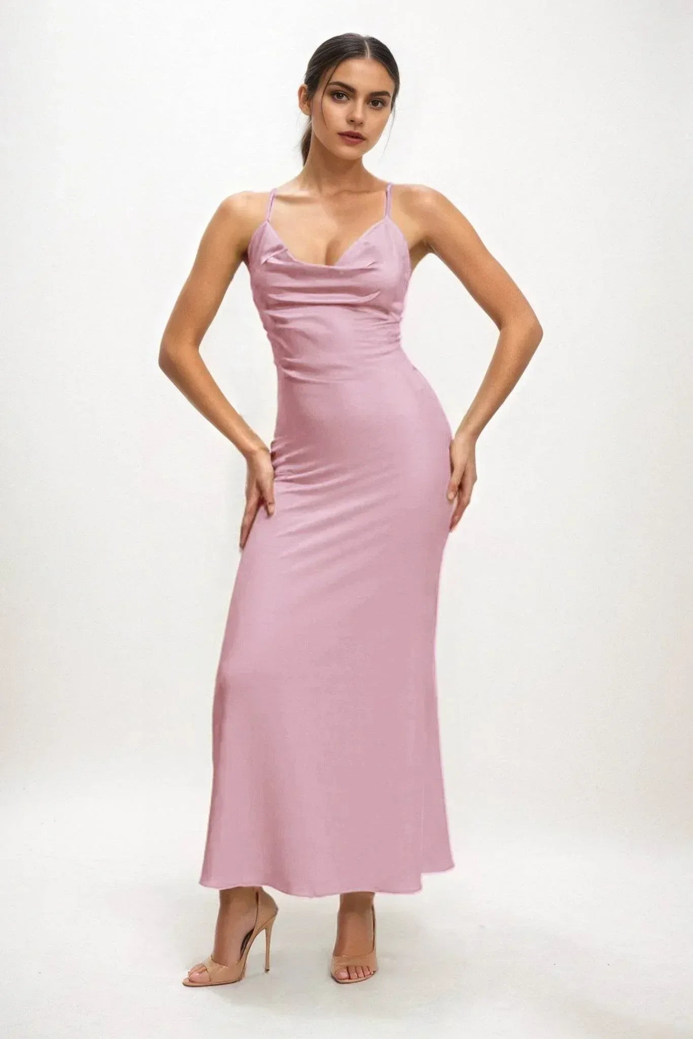 Sheath-Column Midi Luxe Satin Dress CB0831CS - COCOMELODY