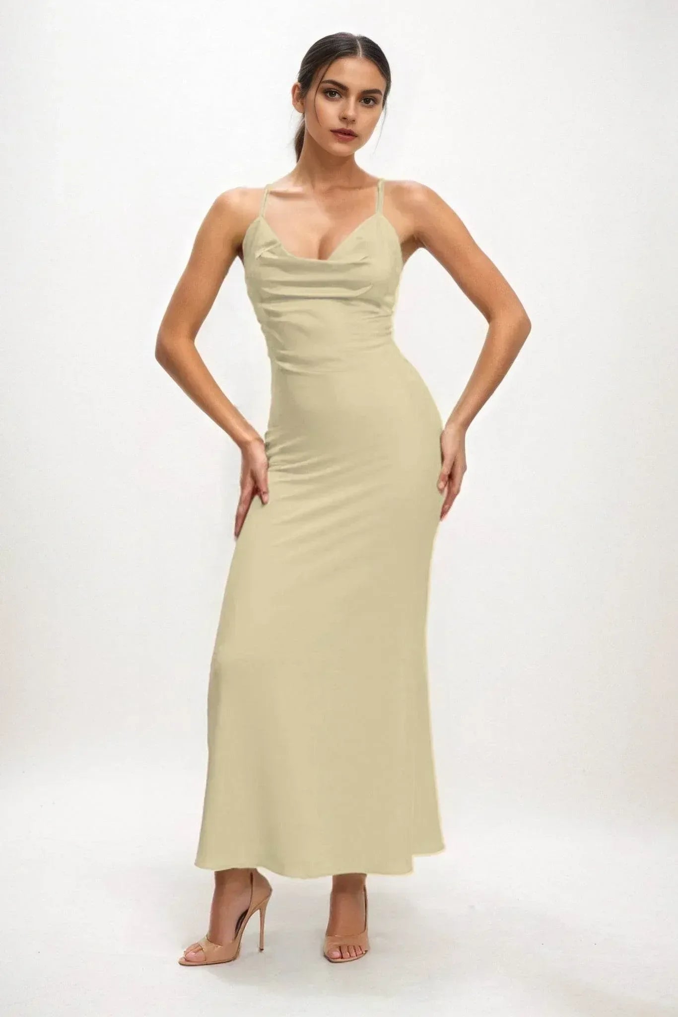 Sheath-Column Midi Luxe Satin Dress CB0831CS - COCOMELODY