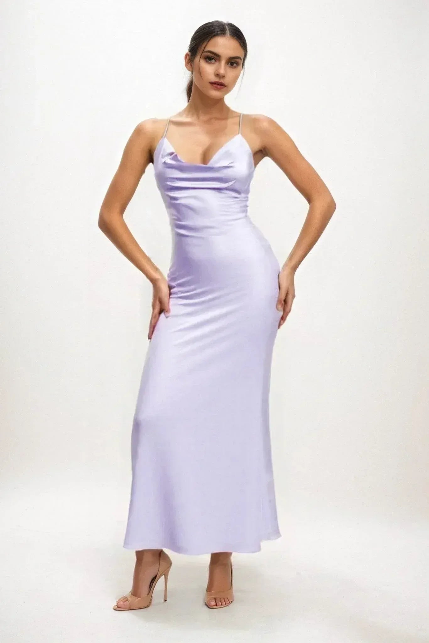 Sheath-Column Midi Luxe Satin Dress CB0831CS - COCOMELODY