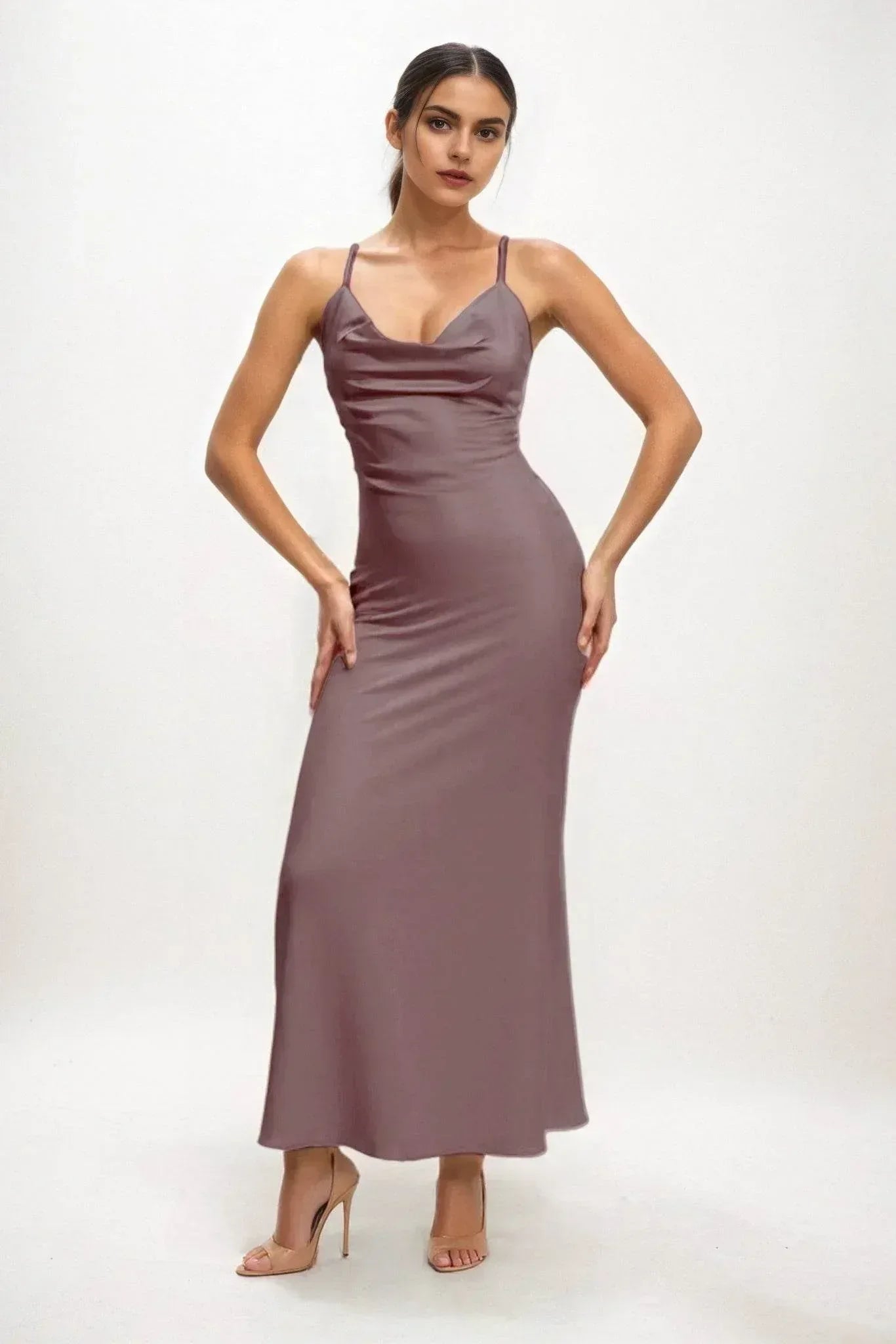 Sheath-Column Midi Luxe Satin Dress CB0831CS - COCOMELODY