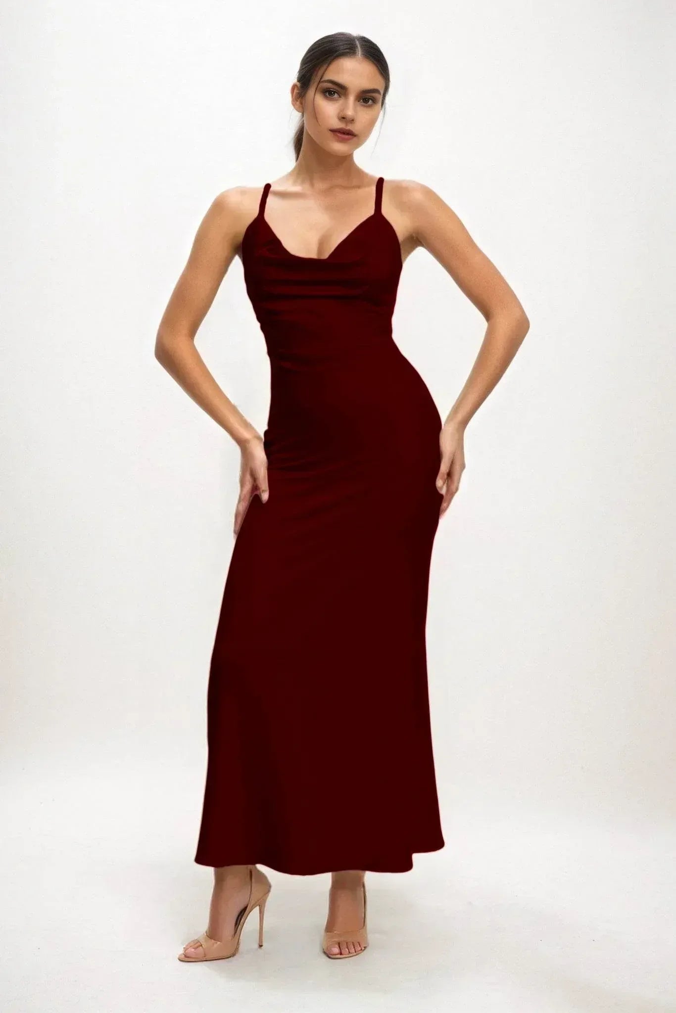 Sheath-Column Midi Luxe Satin Dress CB0831CS - COCOMELODY
