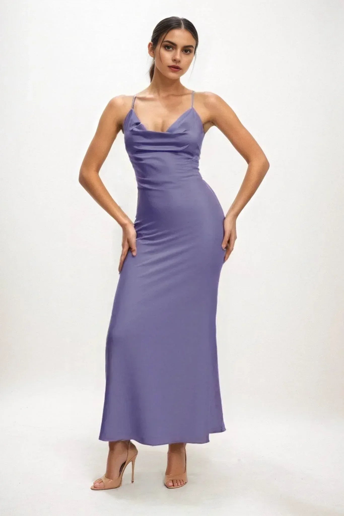 Sheath-Column Midi Luxe Satin Dress CB0831CS - COCOMELODY