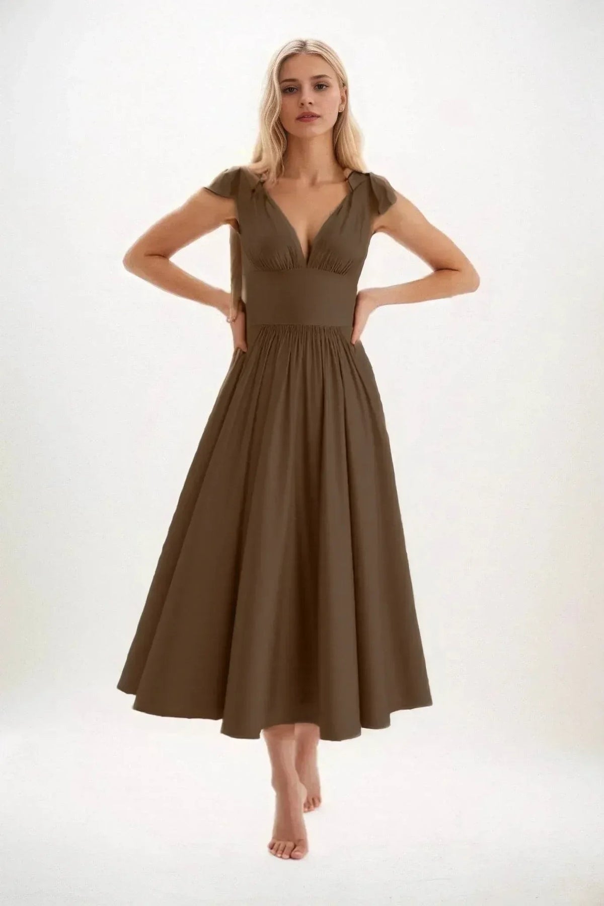 A-Line Midi Luxe Satin Dress CB0832CS - COCOMELODY