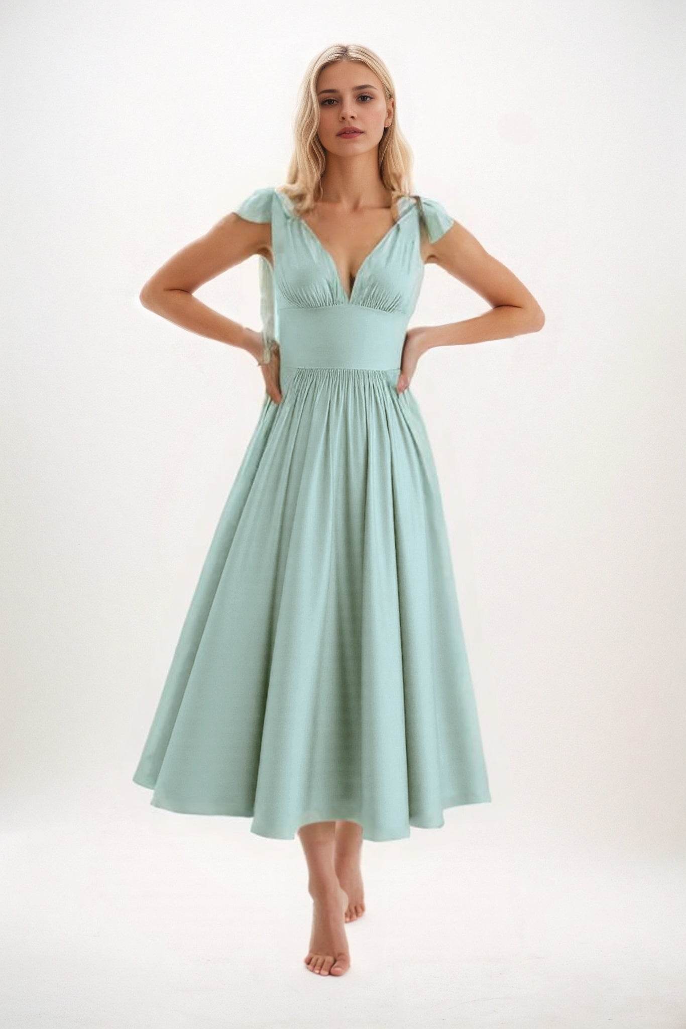 A-Line Midi Luxe Satin Bridesmaid Dress CB0832 - COCOMELODY
