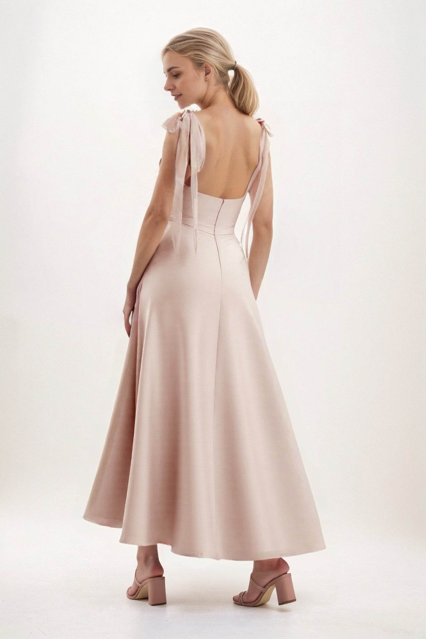 A-Line Midi Luxe Satin Bridesmaid Dress CB0832 - COCOMELODY