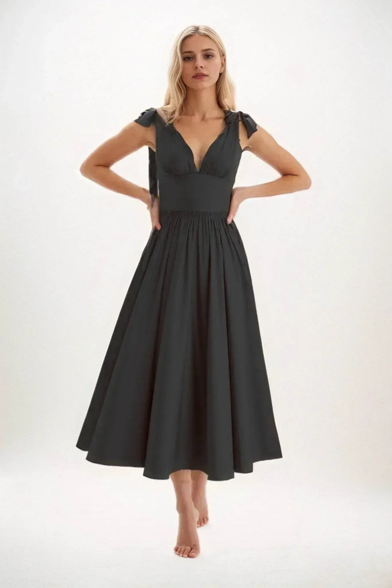 A-Line Midi Luxe Satin Dress CB0832CS - COCOMELODY