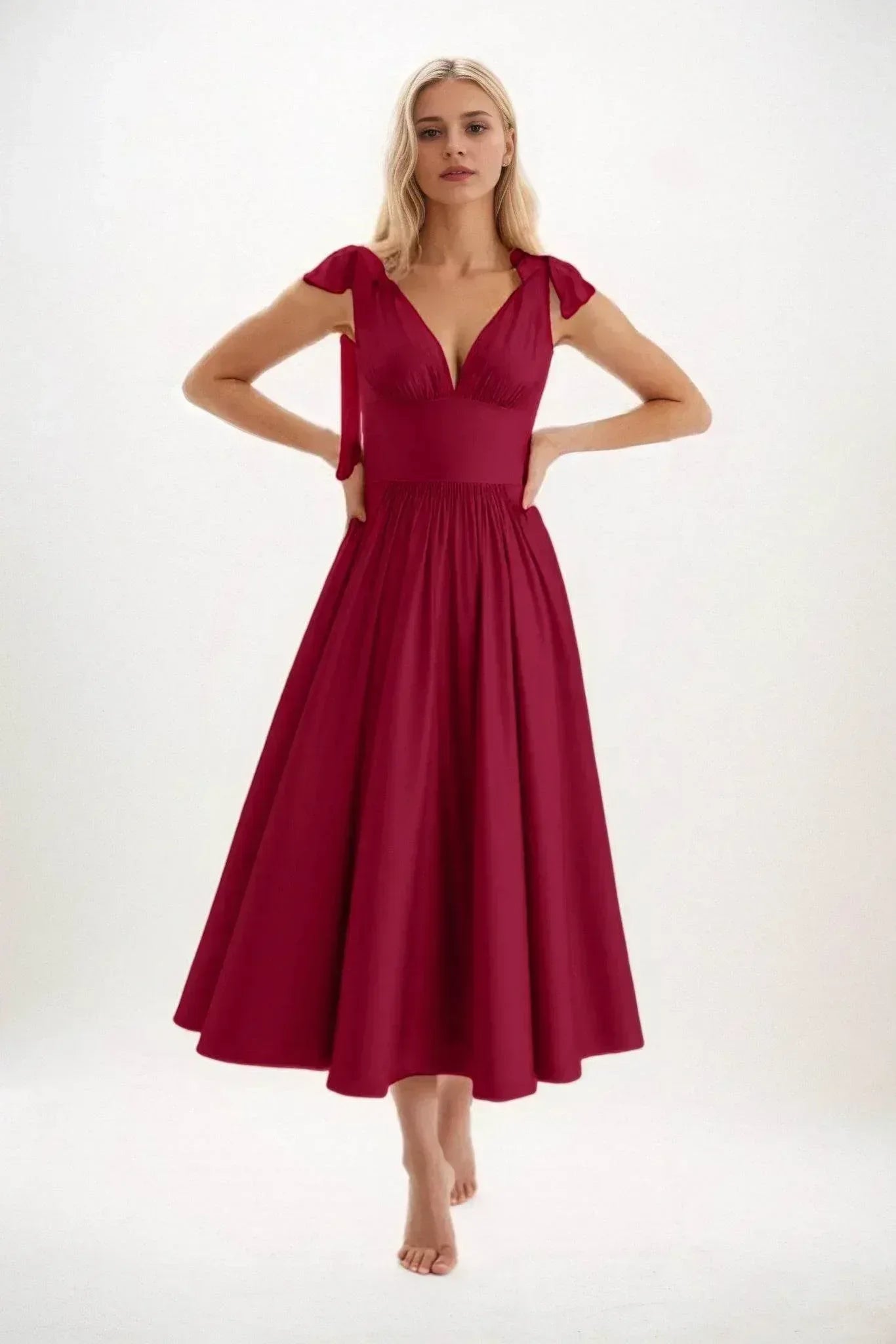 A-Line Midi Luxe Satin Dress CB0832CS - COCOMELODY