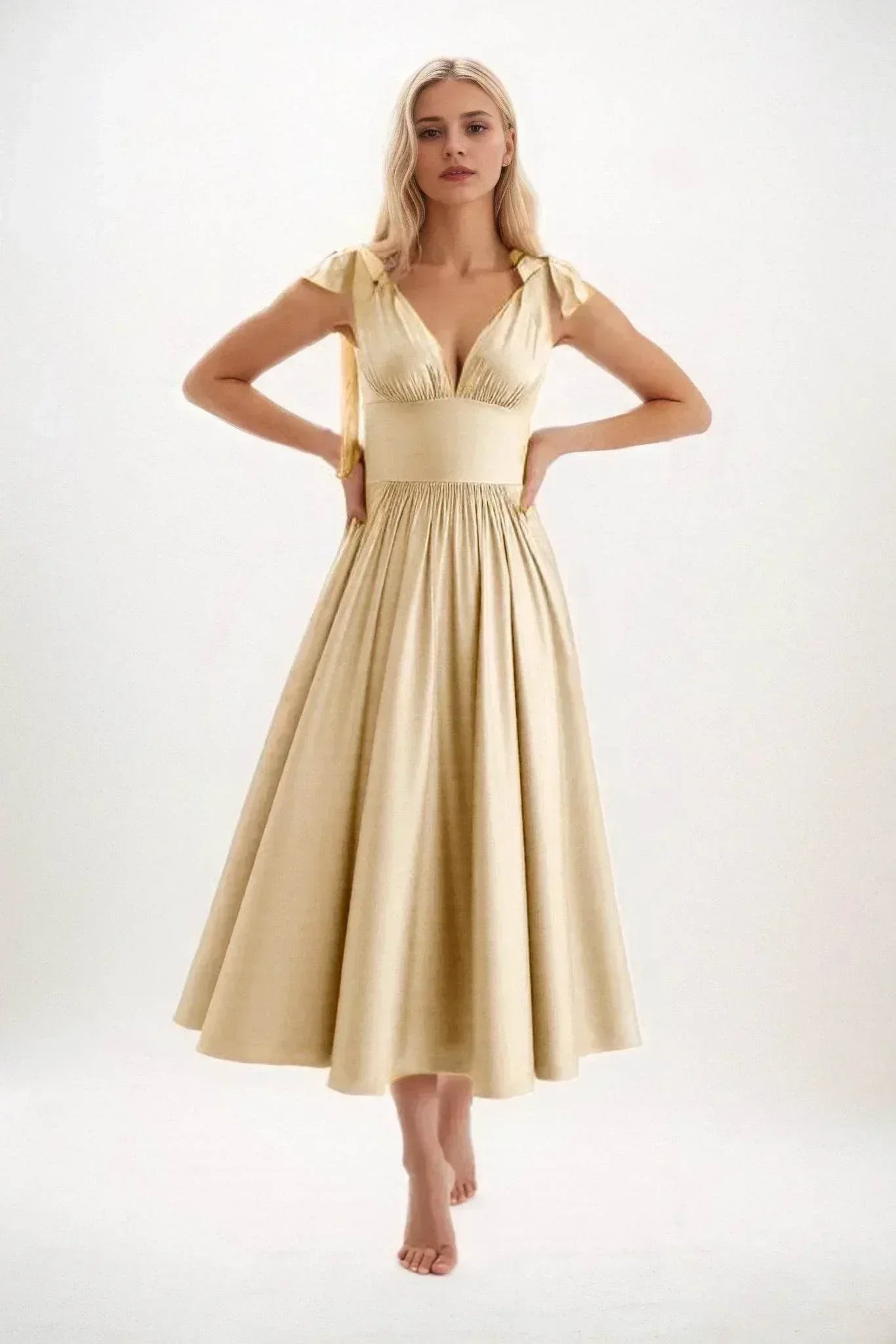 A-Line Midi Luxe Satin Dress CB0832CS - COCOMELODY