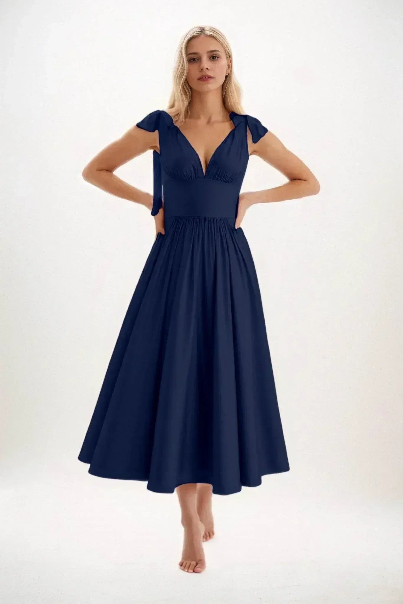 A-Line Midi Luxe Satin Dress CB0832CS - COCOMELODY