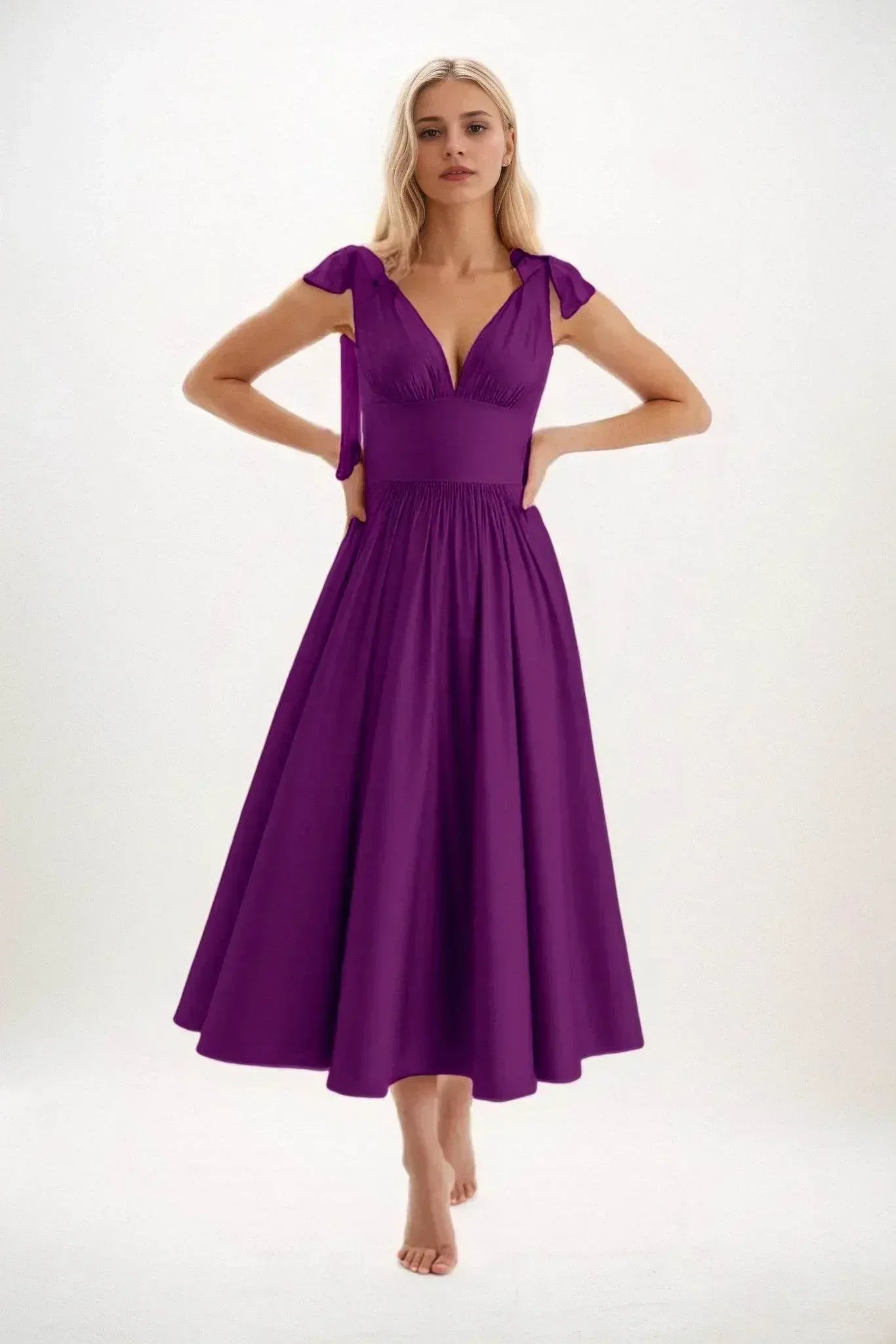 A-Line Midi Luxe Satin Dress CB0832CS - COCOMELODY