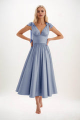 A-Line Midi Luxe Satin Bridesmaid Dress CB0832 - COCOMELODY