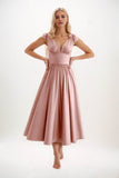 A-Line Midi Luxe Satin Bridesmaid Dress CB0832 - COCOMELODY