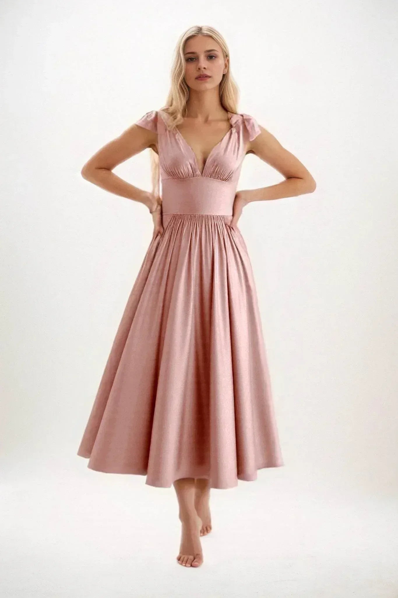 A-Line Midi Luxe Satin Dress CB0832CS - COCOMELODY