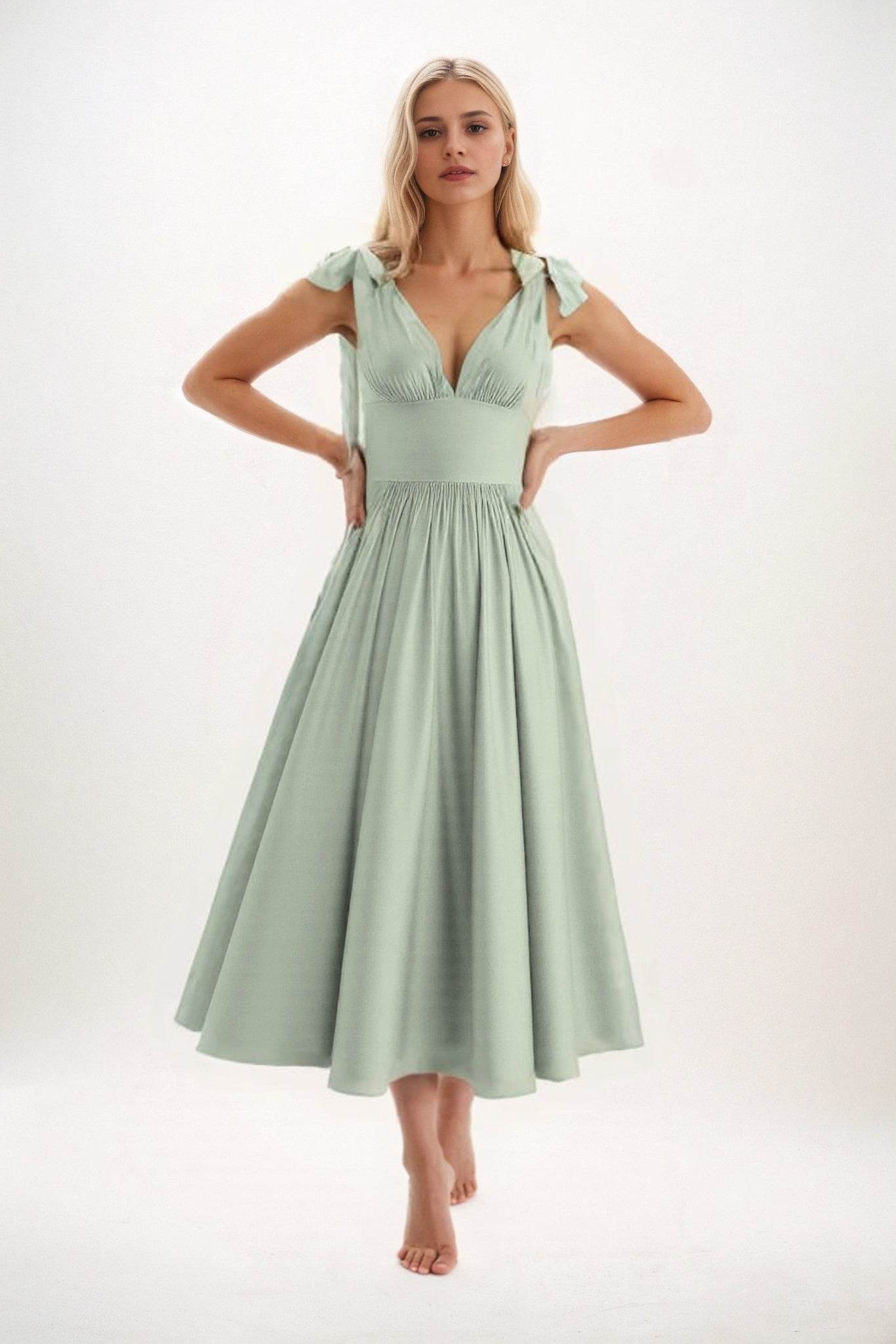 A-Line Midi Luxe Satin Bridesmaid Dress CB0832 - COCOMELODY