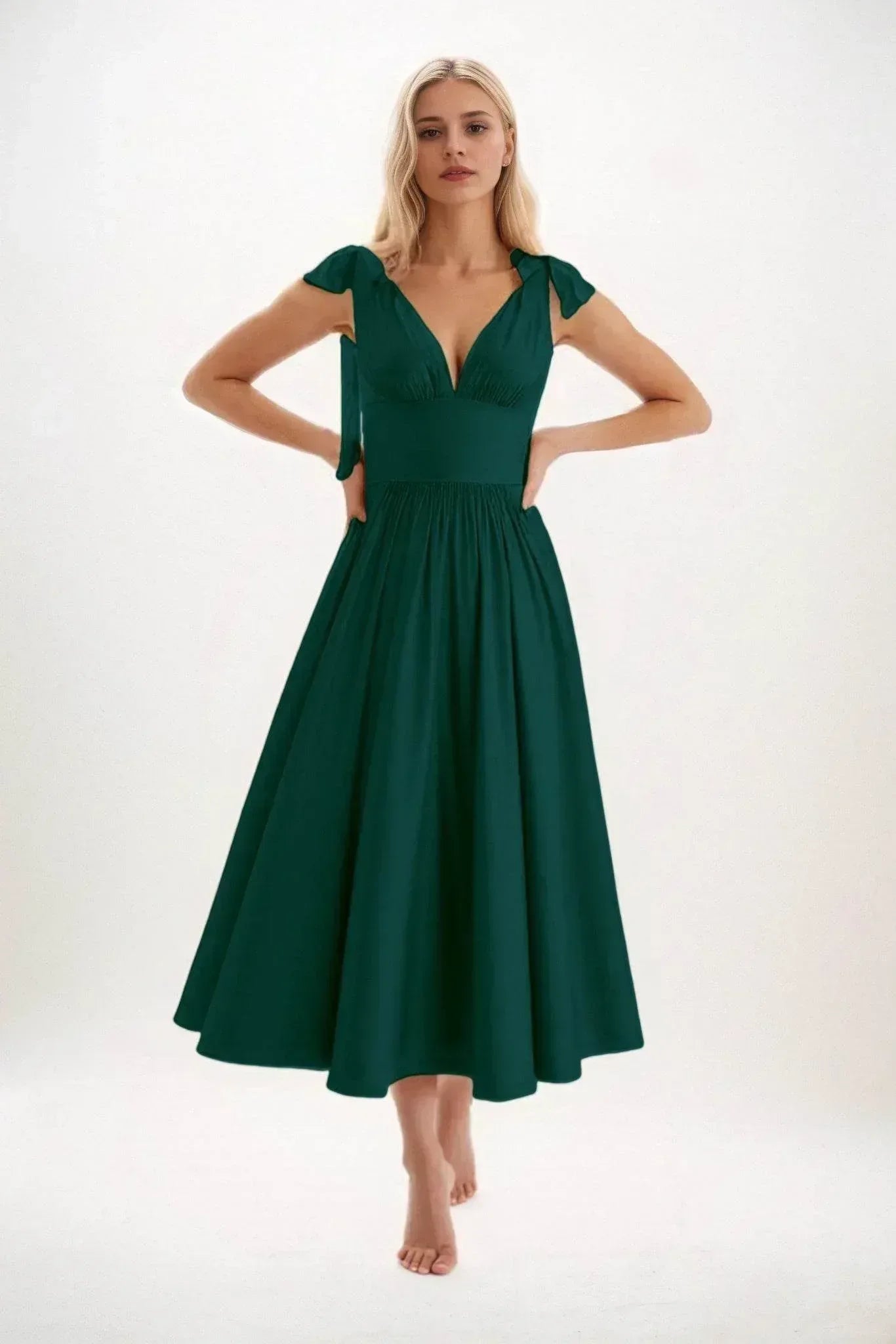 A-Line Midi Luxe Satin Dress CB0832CS - COCOMELODY