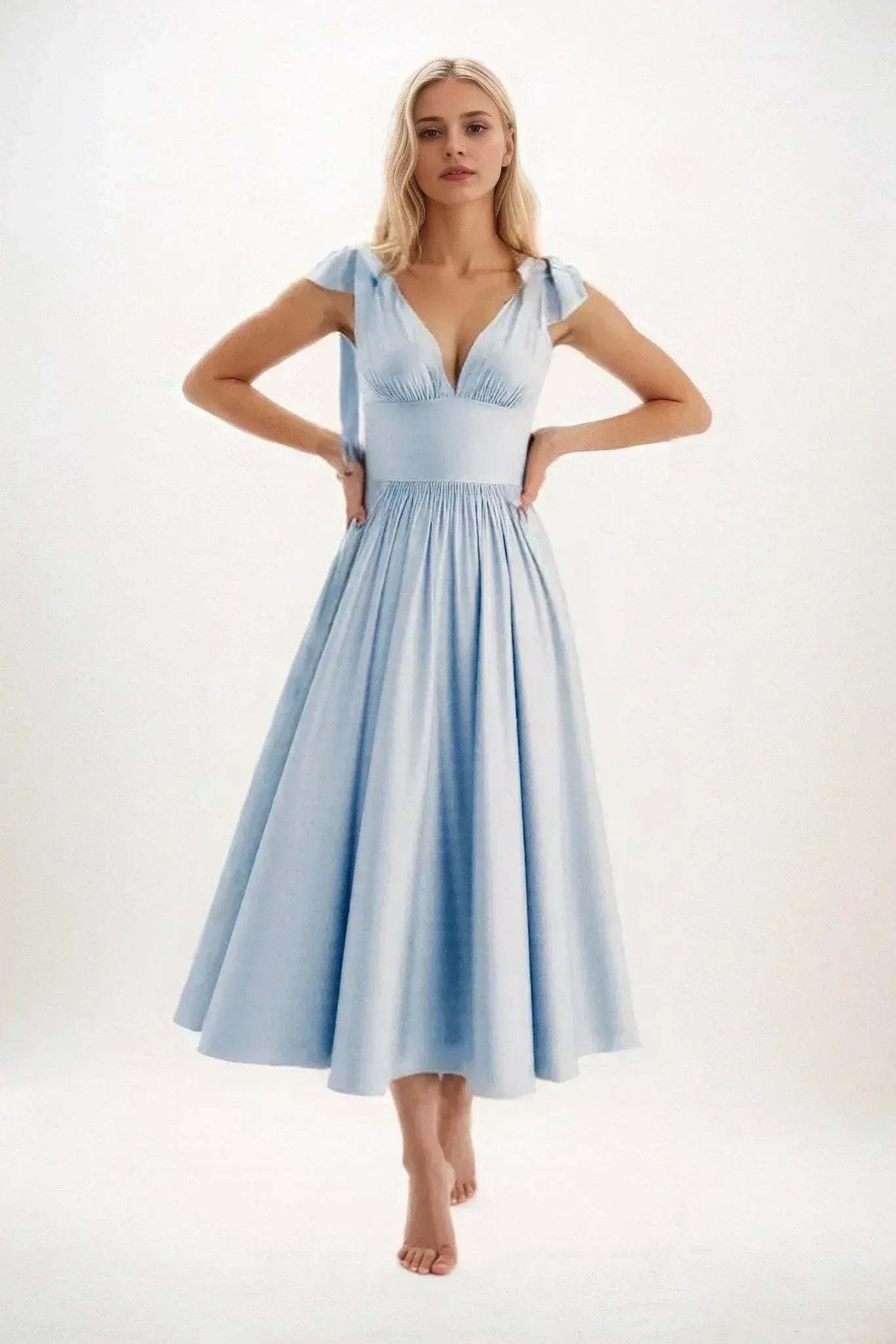 A-Line Midi Luxe Satin Dress CB0832CS - COCOMELODY