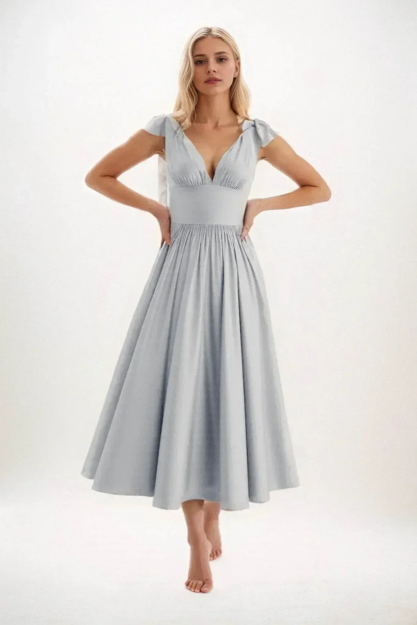 A-Line Midi Luxe Satin Dress CB0832CS - COCOMELODY