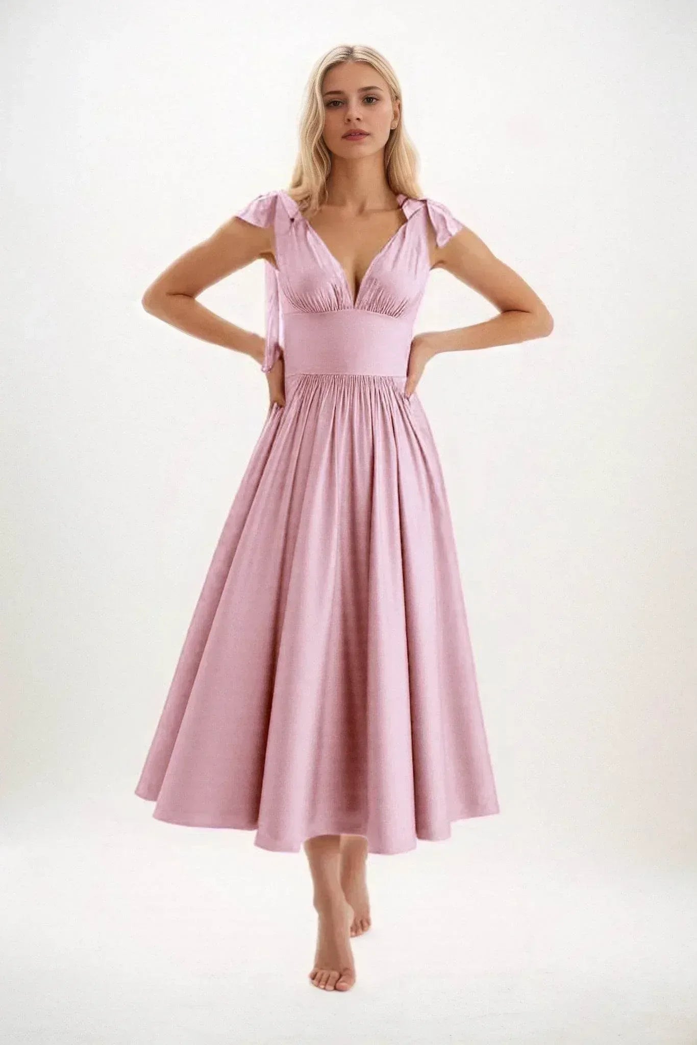 A-Line Midi Luxe Satin Dress CB0832CS - COCOMELODY