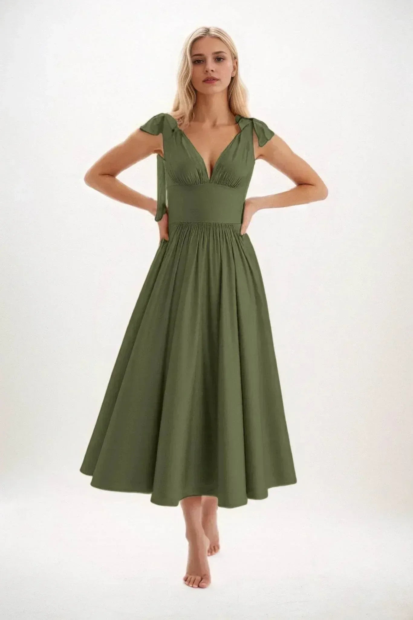 A-Line Midi Luxe Satin Dress CB0832CS - COCOMELODY