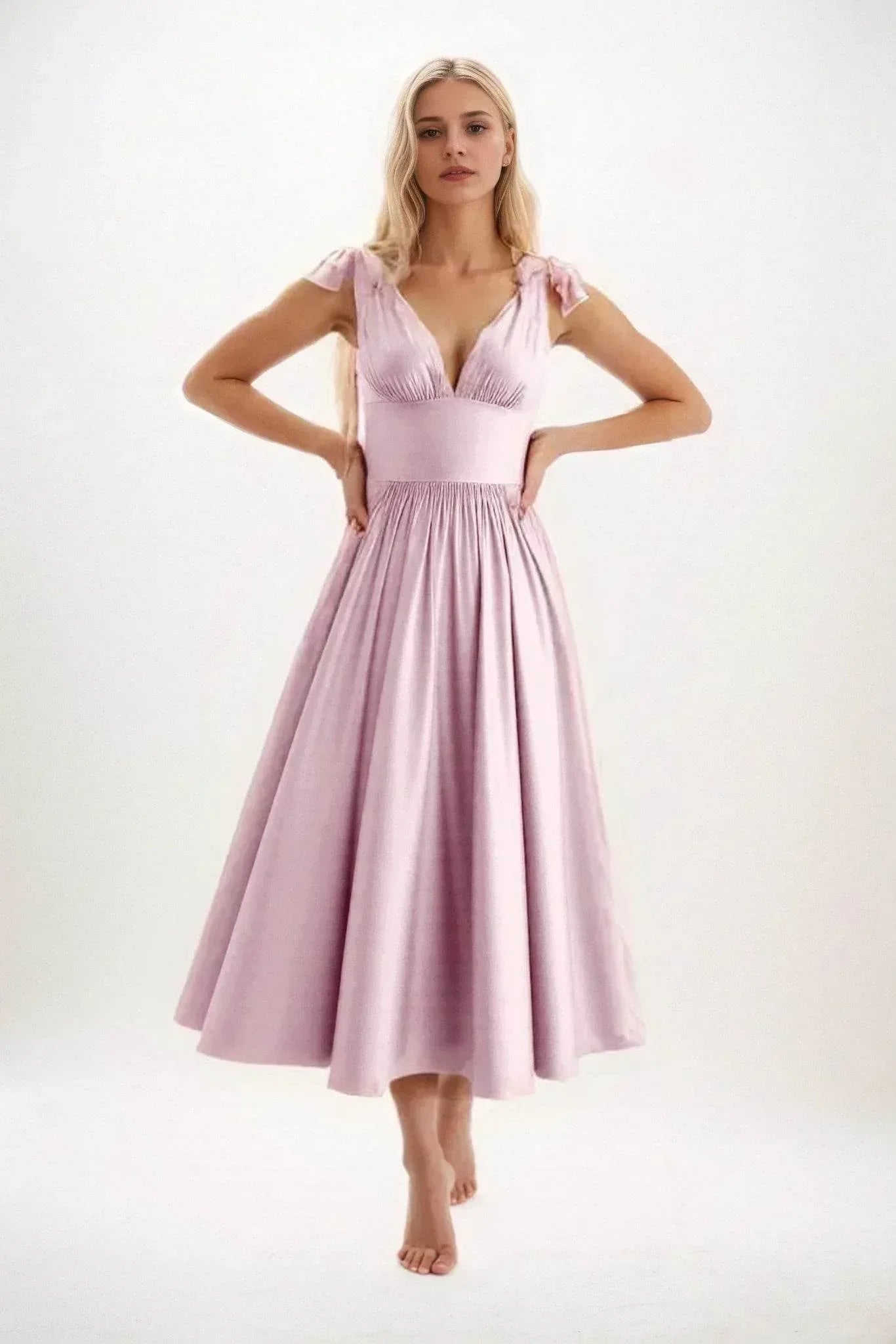 A-Line Midi Luxe Satin Dress CB0832CS - COCOMELODY