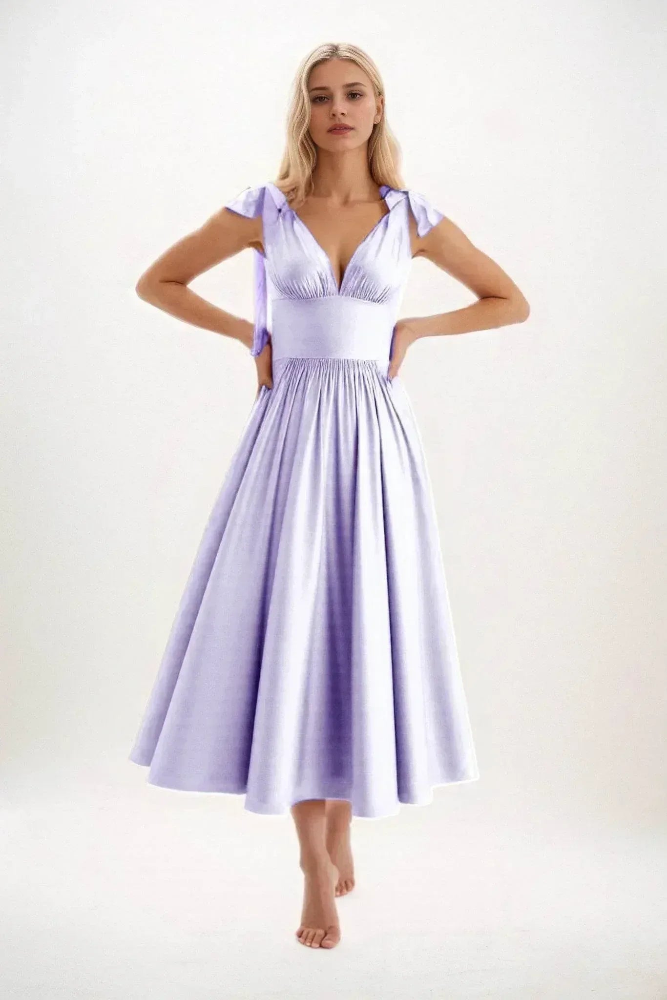 A-Line Midi Luxe Satin Dress CB0832CS - COCOMELODY