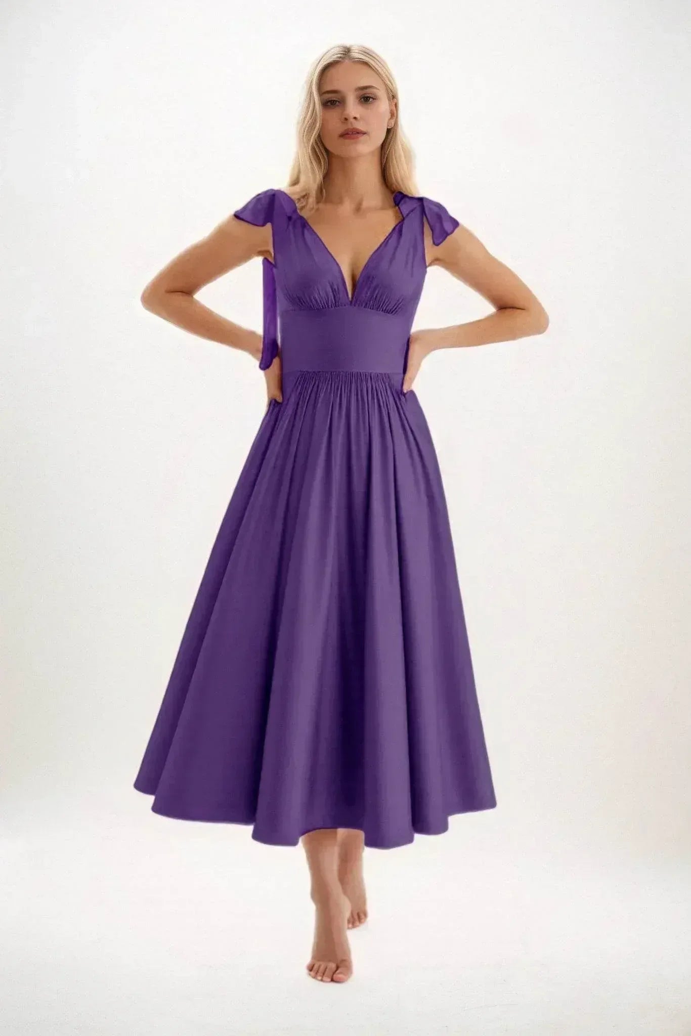 A-Line Midi Luxe Satin Dress CB0832CS - COCOMELODY