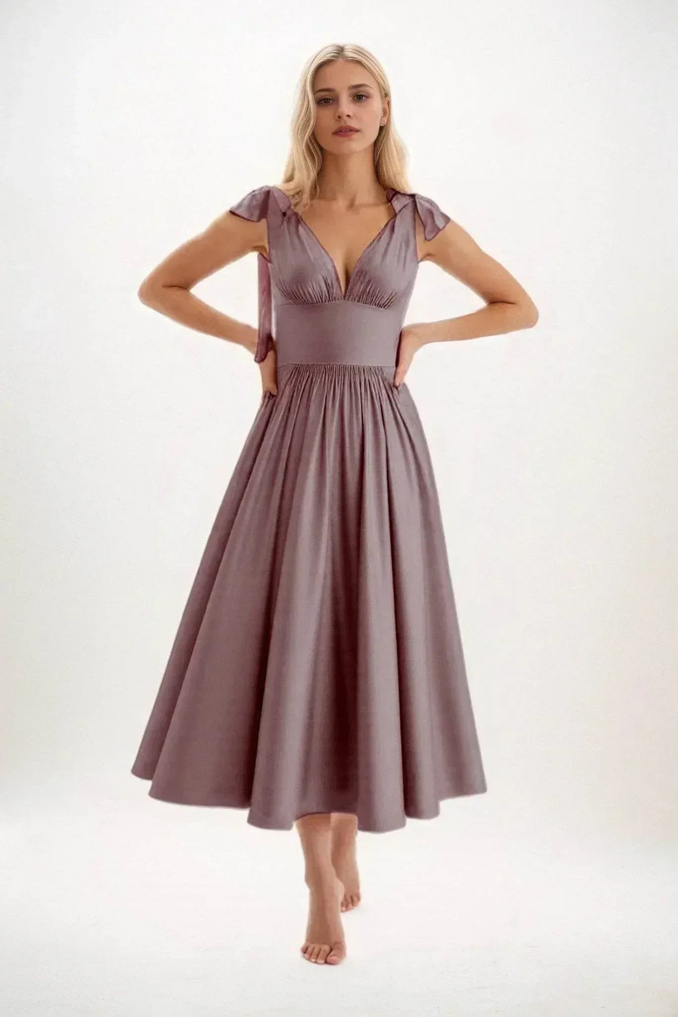 A-Line Midi Luxe Satin Dress CB0832CS - COCOMELODY