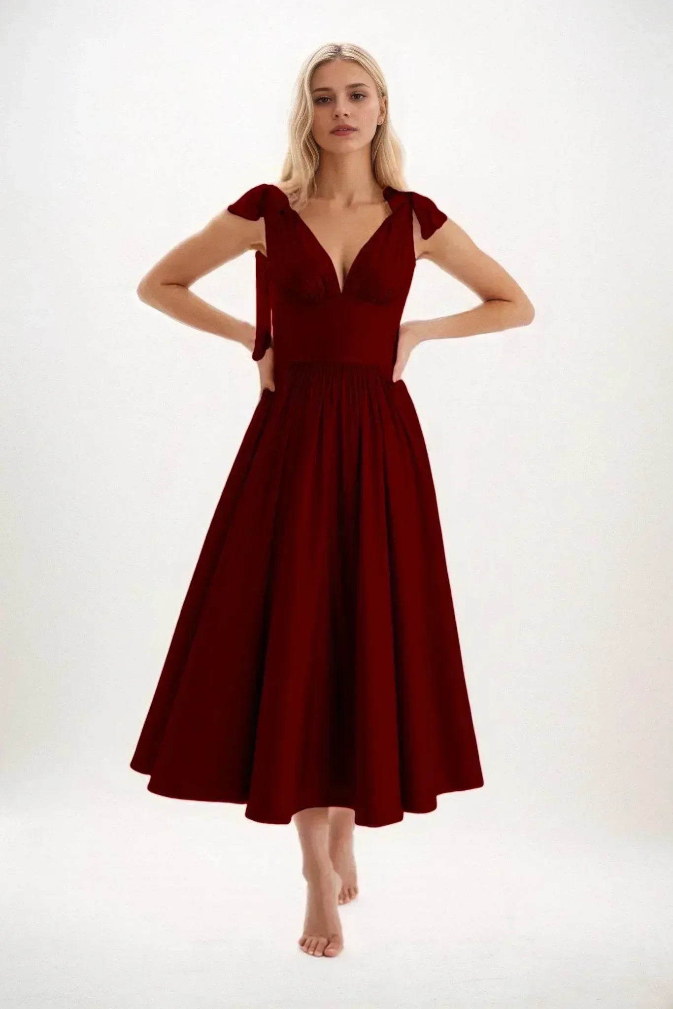 A-Line Midi Luxe Satin Dress CB0832CS - COCOMELODY