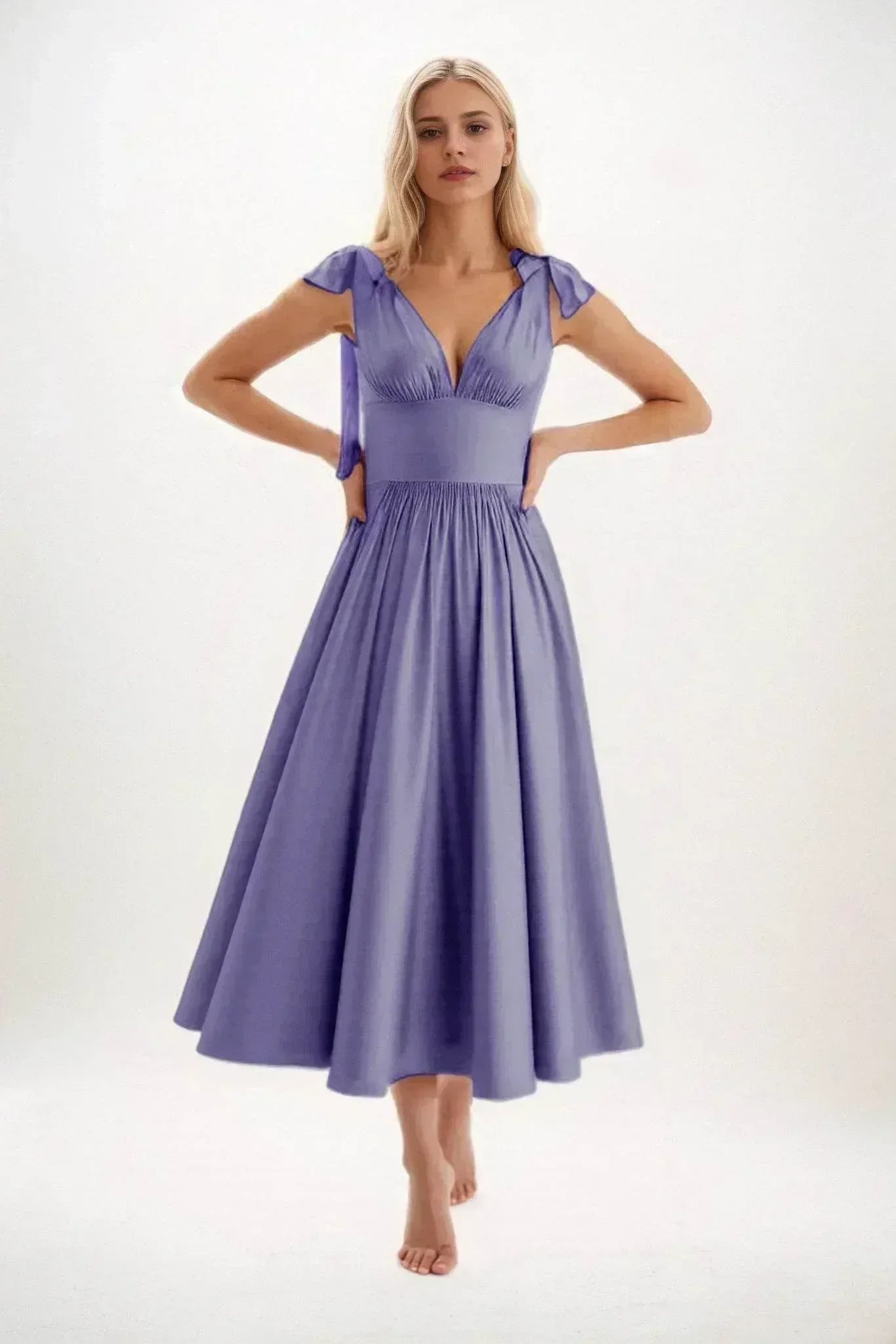 A-Line Midi Luxe Satin Dress CB0832CS - COCOMELODY