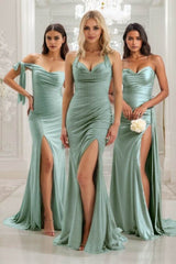 Sheath-Column Court Train Luxe Satin Bridesmaid Dress CB0836 - COCOMELODY