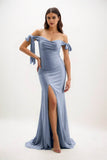 Sheath Sweep-Brush Train Luxe Satin Bridesmaid Dress CB0834 - COCOMELODY