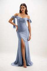 Sheath Sweep-Brush Train Luxe Satin Bridesmaid Dress CB0834 - COCOMELODY
