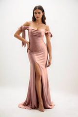 Sheath Sweep-Brush Train Luxe Satin Bridesmaid Dress CB0834 - COCOMELODY