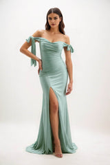 Sheath Sweep-Brush Train Luxe Satin Bridesmaid Dress CB0834 - COCOMELODY